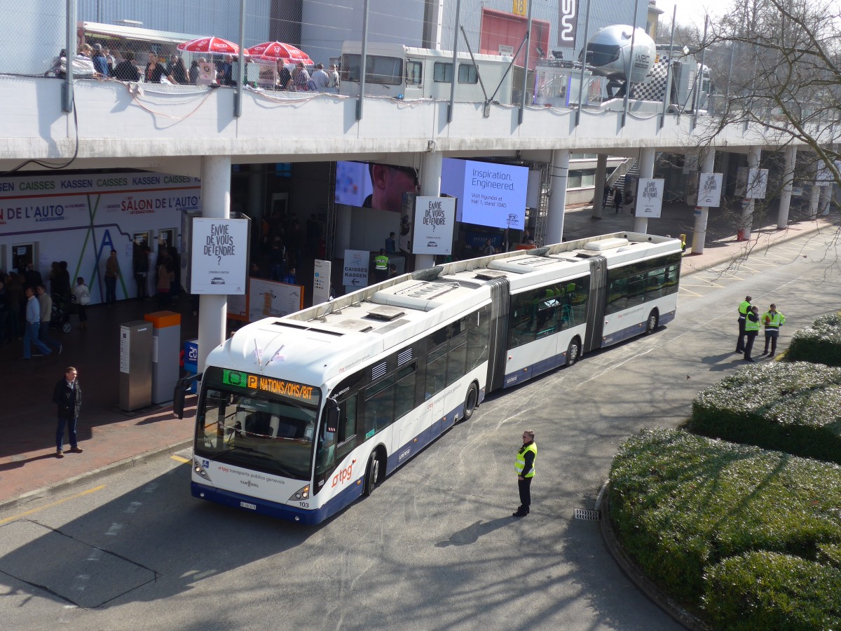 (149'195) - TPG Gen�ve - Nr. 103/GE 960'078 - Van Hool am 9. M�rz 2014 in Gen�ve, Palexpo