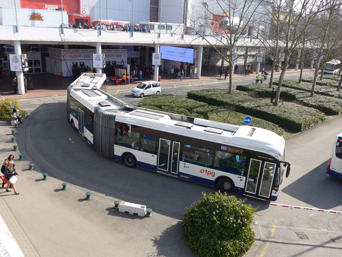 (149'221) - TPG Gen�ve - Nr. 103/GE 960'078 - Van Hool am 9. M�rz 2014 in Gen�ve, Palexpo