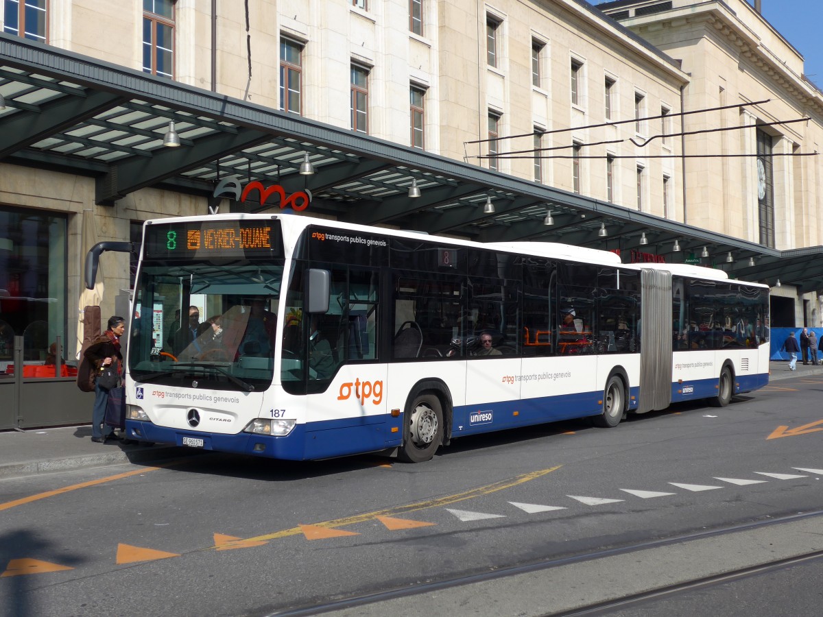 (149'228) - TPG Gen�ve - Nr. 187/GE 960'571 - Mercedes am 9. M�rz 2014 beim Bahnhof Gen�ve