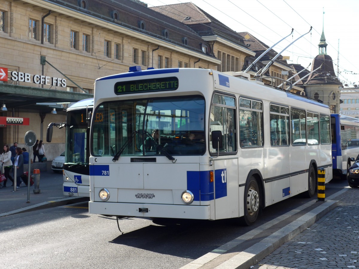 (149'252) - TL Lausanne - Nr. 781 - NAW/Lauber Trolleybus am 9. M�rz 2014 beim Bahnhof Lausanne