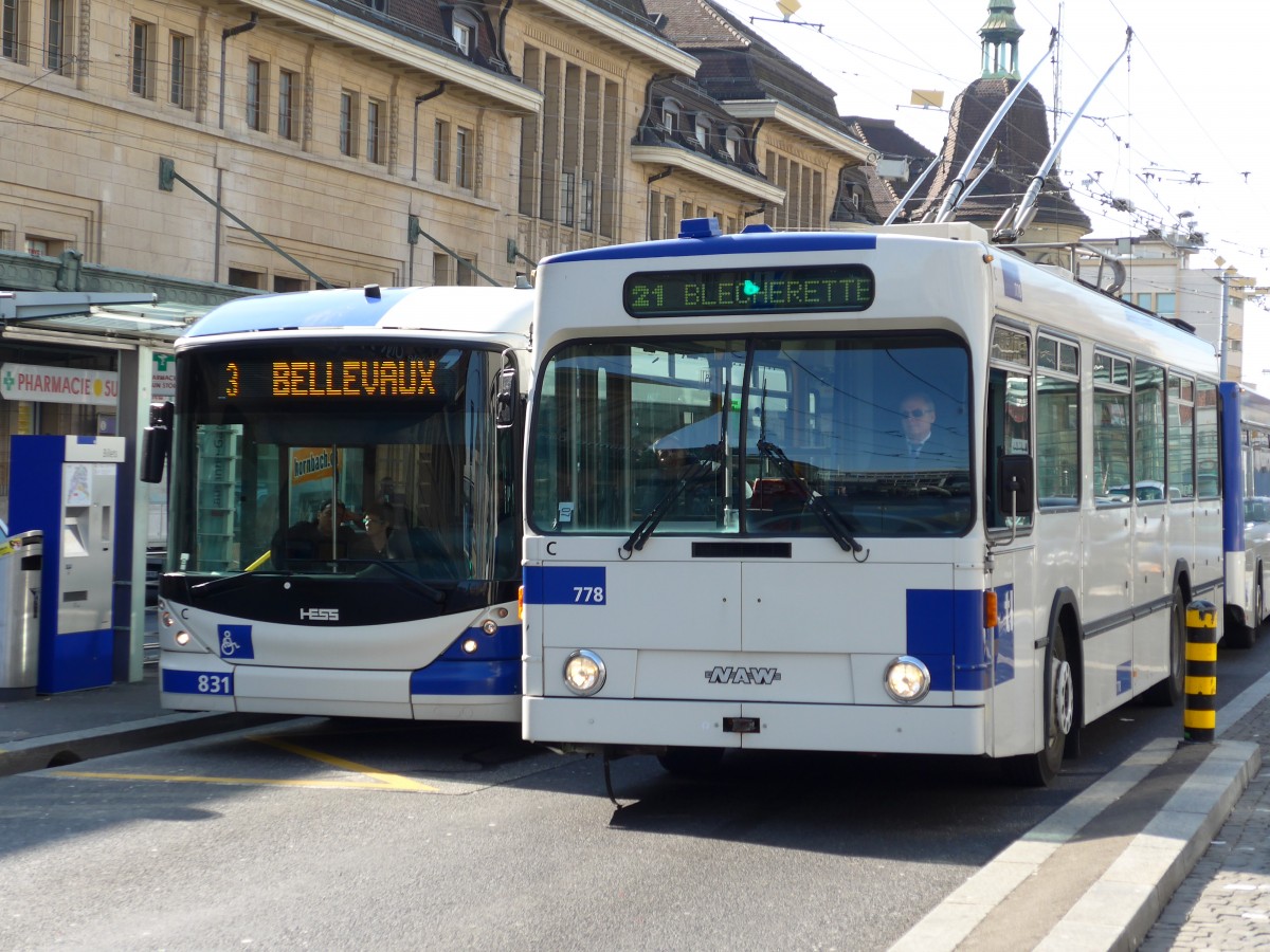 (149'257) - TL Lausanne - Nr. 778 - NAW/Lauber Trolleybus am 9. M�rz 2014 beim Bahnhof Lausanne