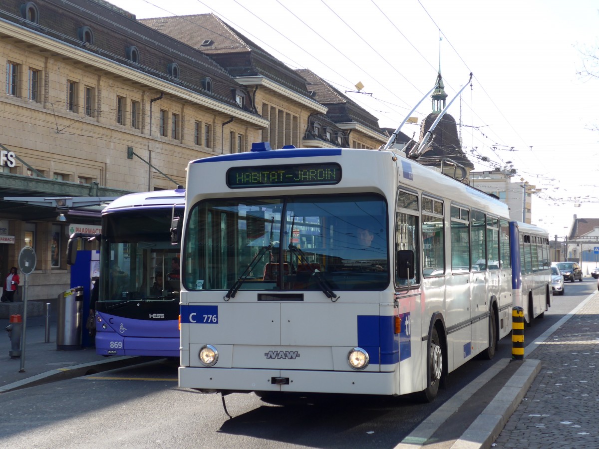 (149'267) - TL Lausanne - Nr. 776 - NAW/Lauber Trolleybus am 9. M�rz 2014 beim Bahnhof Lausanne