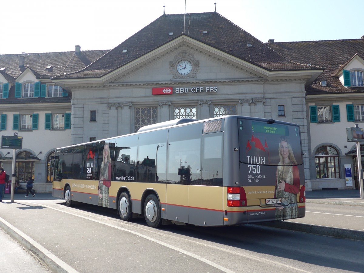 (149'296) - STI Thun - Nr. 149/BE 801'149 - MAN am 12. M�rz 2014 beim Bahnhof Thun