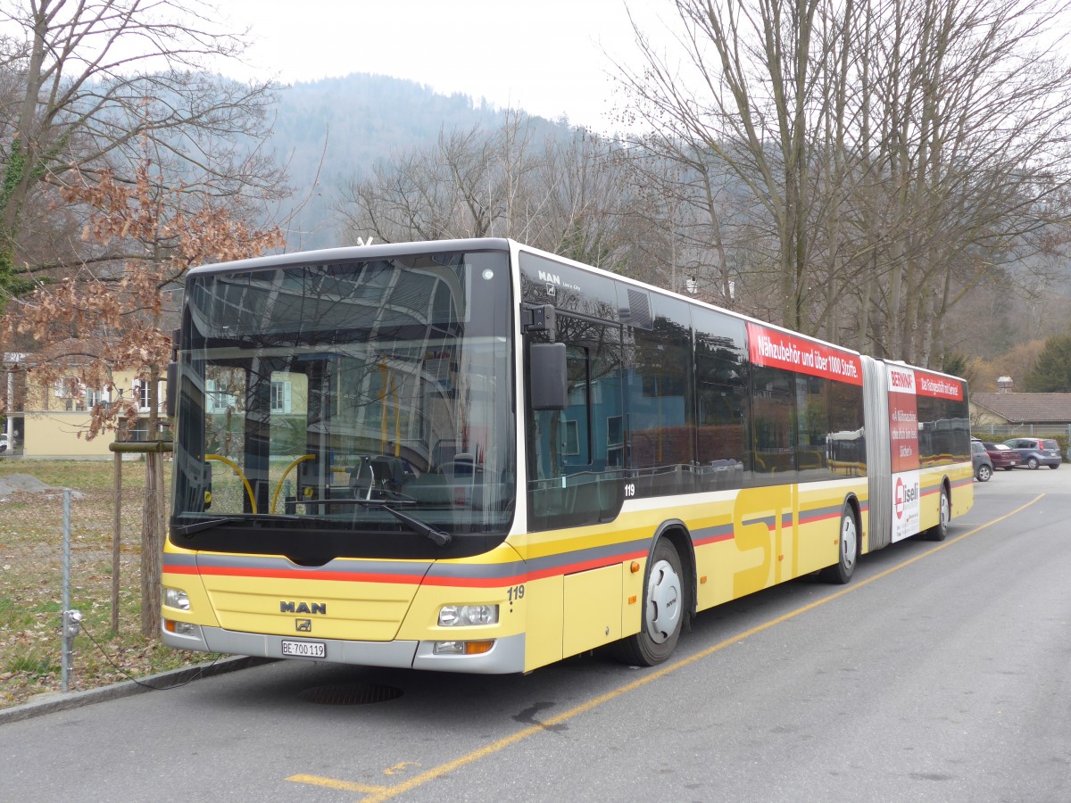(149'354) - STI Thun - Nr. 119/BE 700'119 - MAN am 15. M�rz 2014 bei der Schiffl�ndte Thun