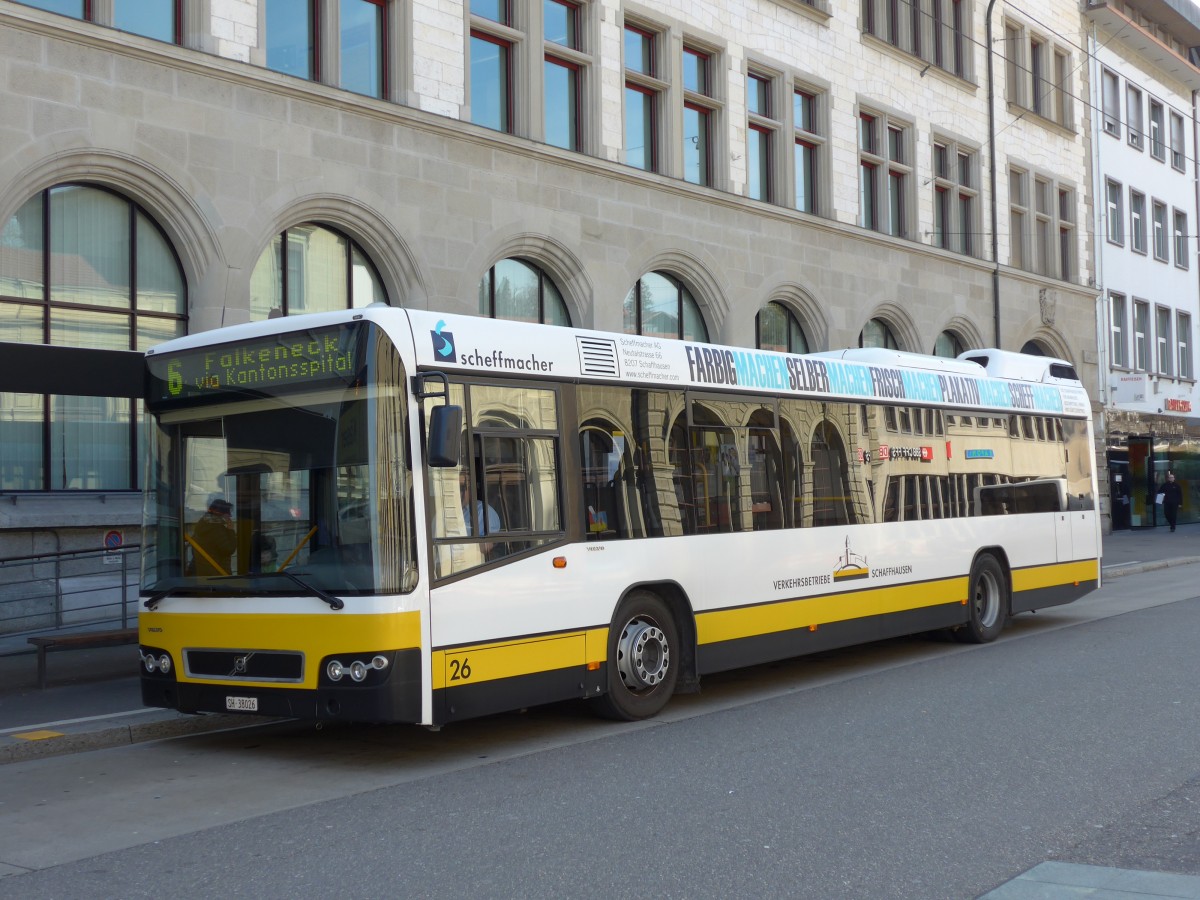 (149'396) - VBSH Schaffhausen - Nr. 26/SH 38'026 - Volvo am 29. M�rz 2014 beim Bahnhof Schaffhausen