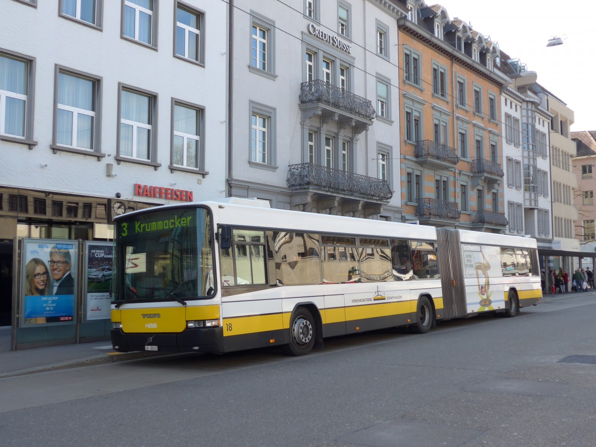 (149'400) - VBSH Schaffhausen - Nr. 18/SH 38'018 - Volvo/Hess am 29. M�rz 2014 beim Bahnhof Schaffhausen