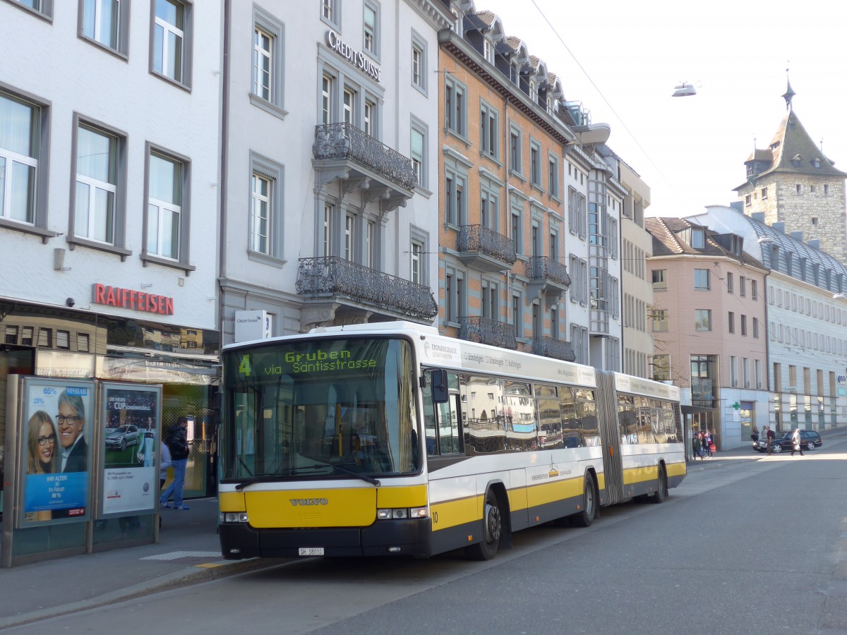 (149'405) - VBSH Schaffhausen - Nr. 10/SH 38'010 - Volvo/Hess am 29. M�rz 2014 beim Bahnhof Schaffhausen