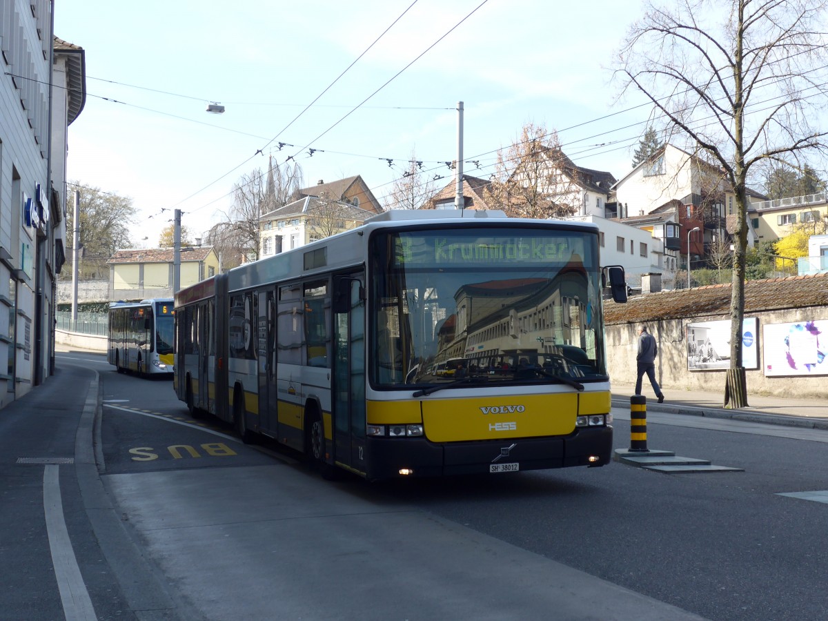 (149'425) - VBSH Schaffhausen - Nr. 12/SH 38'012 - Volvo/Hess am 29. M�rz 2014 beim Bahnhof Schaffhausen