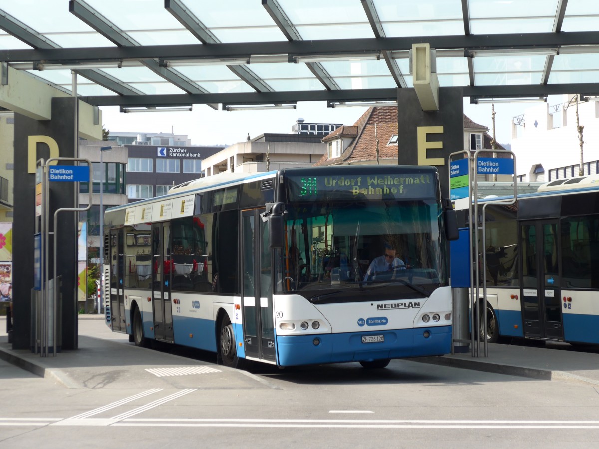 (149'467) - Limmat Bus, Dietikon - Nr. 20/ZH 726'120 - Neoplan am 31. M�rz 2014 beim Bahnhof Dietikon