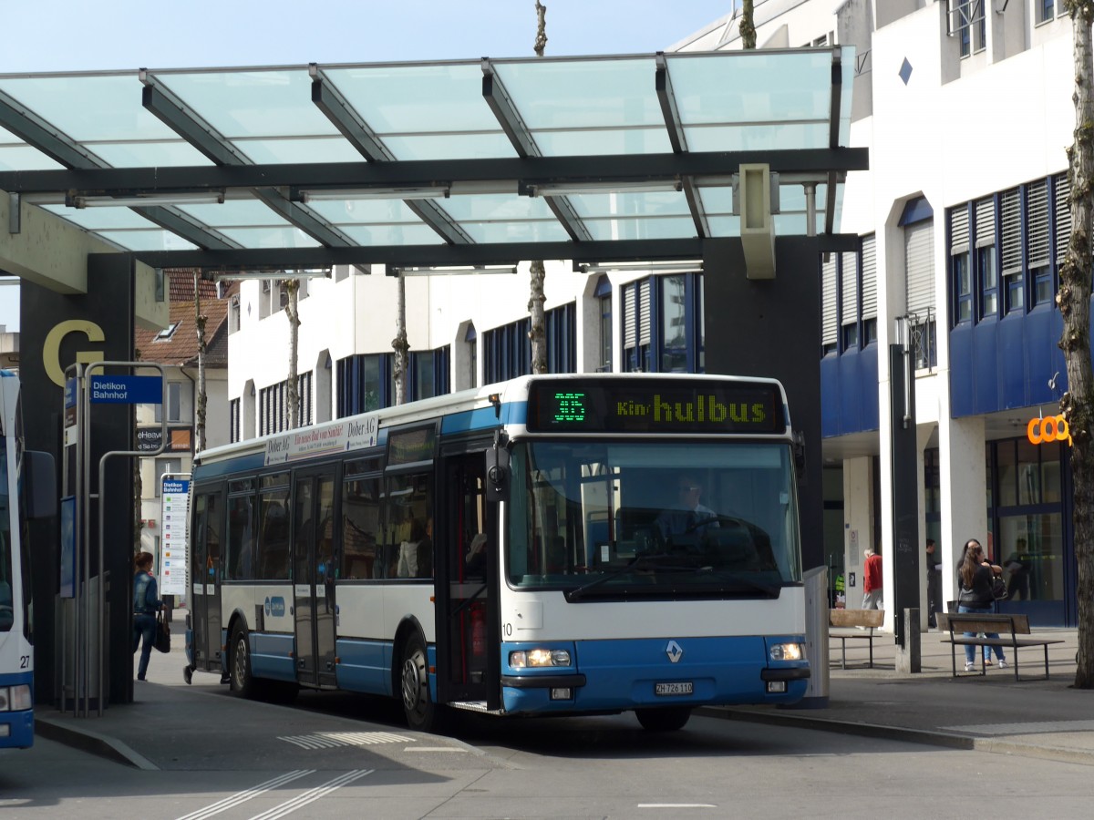(149'473) - Limmat Bus, Dietikon - Nr. 10/ZH 726'110 - Renault (ex H�rzeler, Dietikon Nr. 35) am 31. M�rz 2014 beim Bahnhof Dietikon