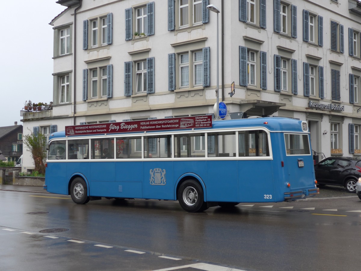 (149'568) - Biegger, Uster - Nr. 3/GL 20'323 - FBW/T�scher (ex DFB Andermatt; ex VBZ Z�rich Nr. 323) am 6. April 2014 beim Bahnhof Bauma