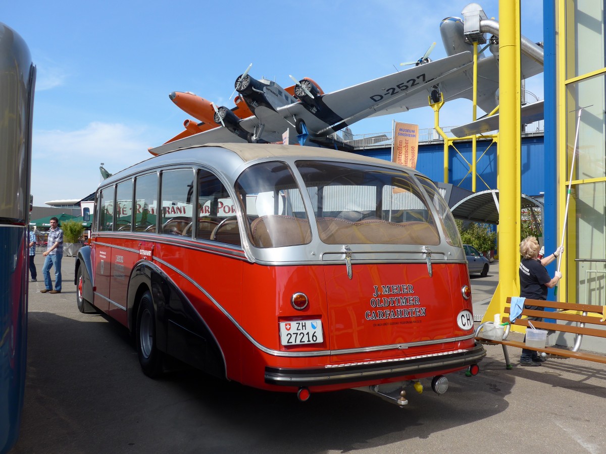 (149'794) - Aus der Schweiz: Meier, Gr�t - Nr. 12/ZH 27'216 - FBW/R&J (ex Wespe, Altst�tten; ex AFA Adelboden Nr. 12) am 25. Apirl 2014 in Sinsheim, Museum