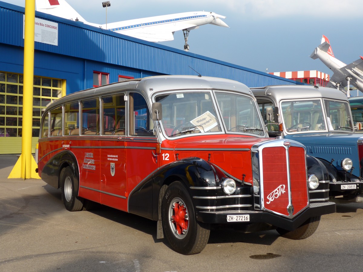 (150'118) - Aus der Schweiz: Meier, Gr�t - Nr. 12/ZH 27'216 - FBW/R&J (ex Wespe, Altst�tten; ex AFA Adelboden Nr. 12) am 25. April 2014 in Sinsheim, Museum