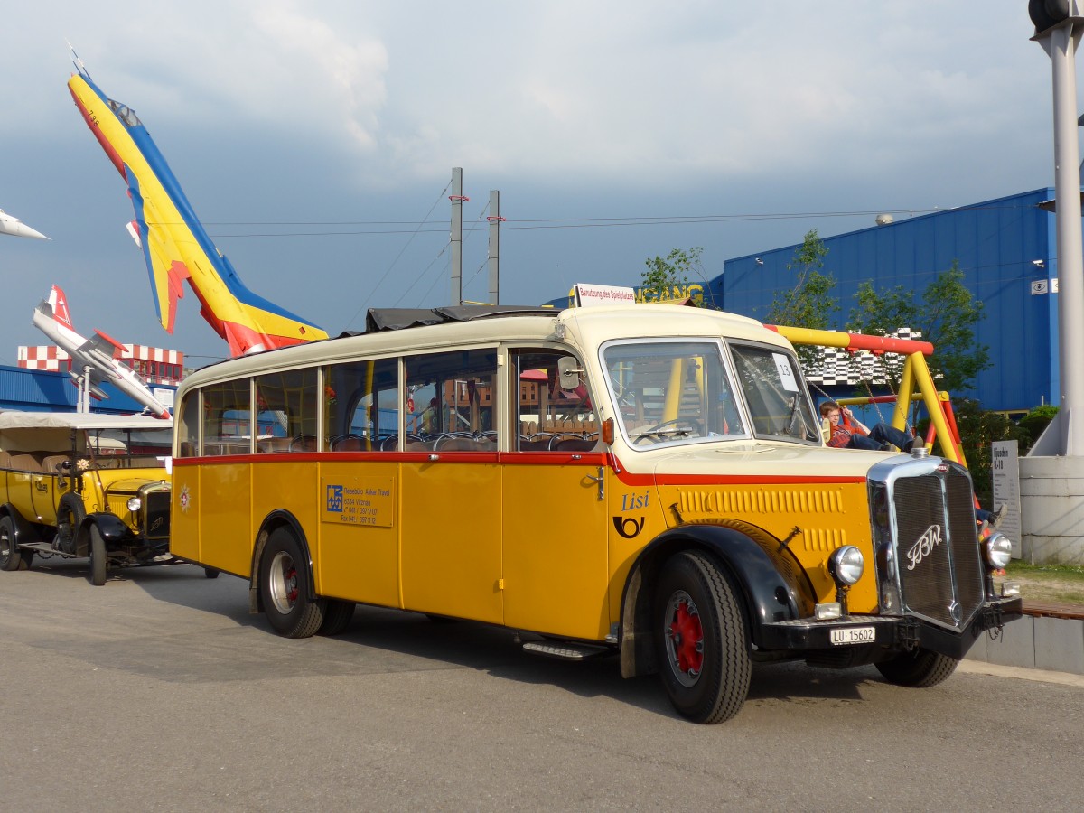 (150'123) - Aus der Schweiz: Zimmermann, Vitznau - LU 15'602 - FBW/Eggli (ex Schweizer Armee; ex P 23'048; ex P 2172) am 25. April 2014 in Sinsheim, Museum