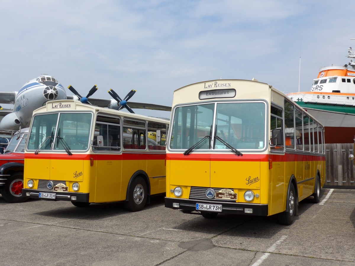 (150'271) - Lay Reisen, P�ttlingen - SB-LR 73H - Saurer/T�scher (ex Engel, D-Lollar; ex Demarmels, Salouf; ex P 24'655) am 26. April 2014 in Speyer, Technik-Museum