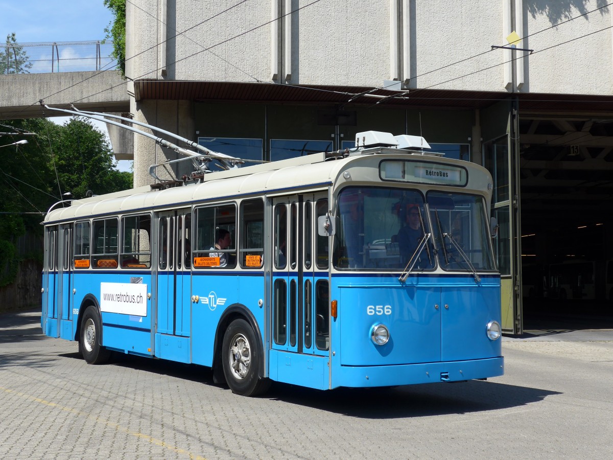 (151'212) - TL Lausanne (R�trobus) - Nr. 656 - FBW/Eggli Trolleybus am 1. Juni 2014 in Lausanne, D�p�t Borde