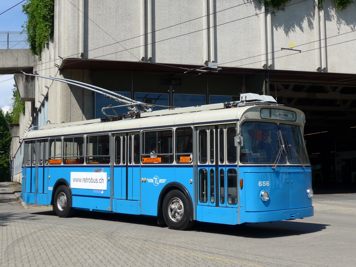 (151'213) - TL Lausanne (R�trobus) - Nr. 656 - FBW/Eggli Trolleybus am 1. Juni 2014 in Lausanne, D�p�t Borde