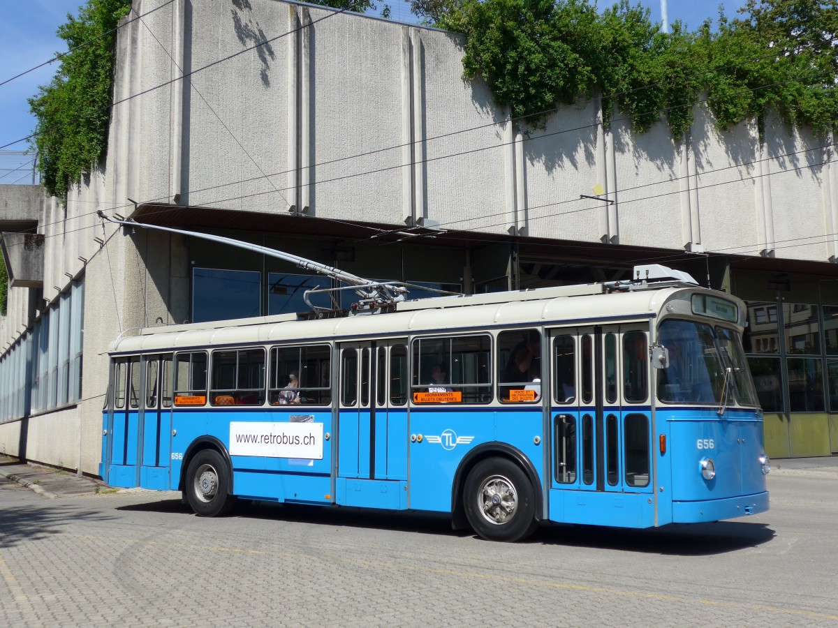 (151'214) - TL Lausanne (R�trobus) - Nr. 656 - FBW/Eggli Trolleybus am 1. Juni 2014 in Lausanne, D�p�t Borde