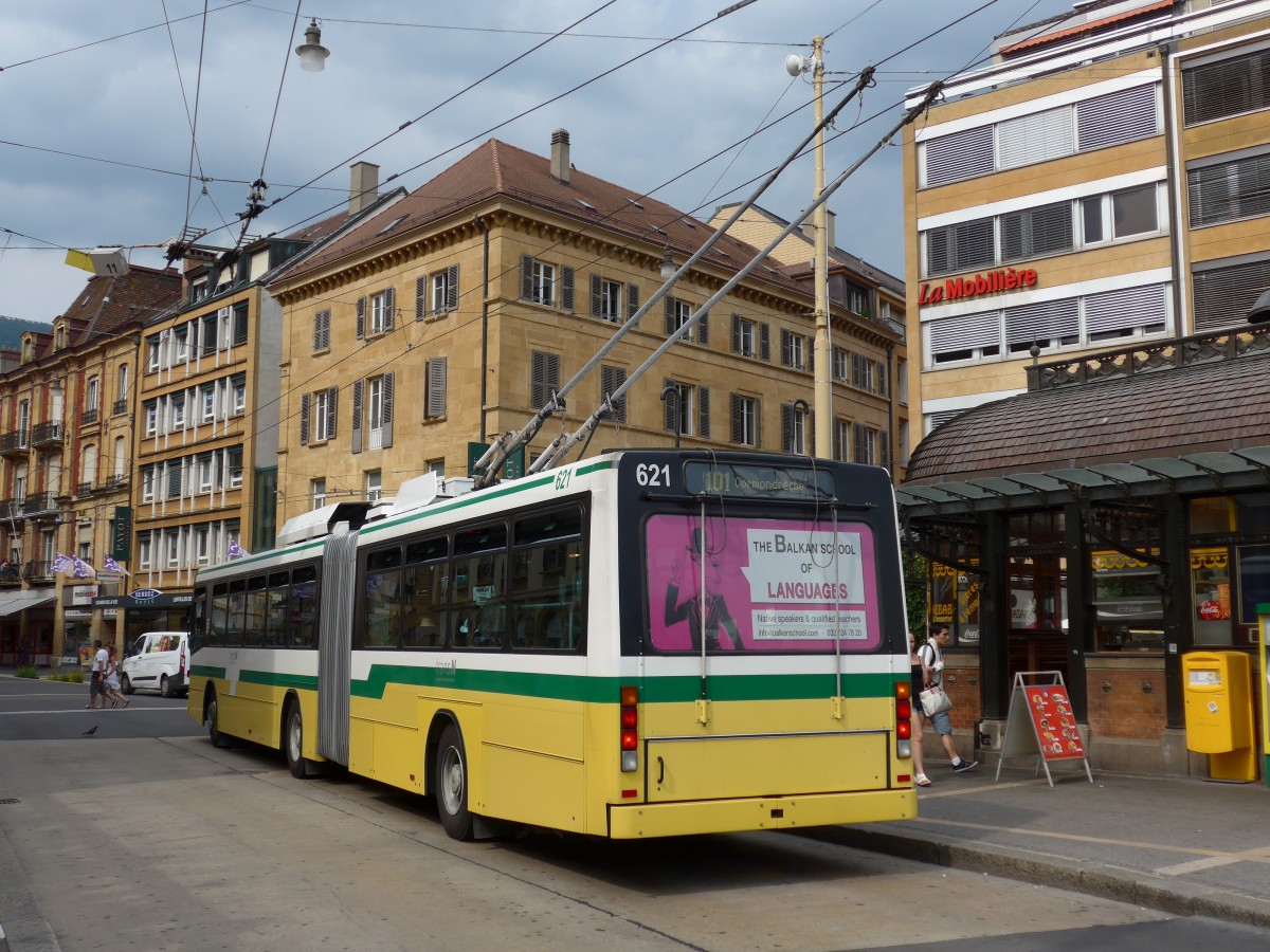 (151'510) - transN, La Chaux-de-Fonds - Nr. 621 - NAW/Hess Gelenktrolleybus (ex TN Neuch�tel Nr. 121) am 12. Juni 2014 in Neuch�tel, Place Pury