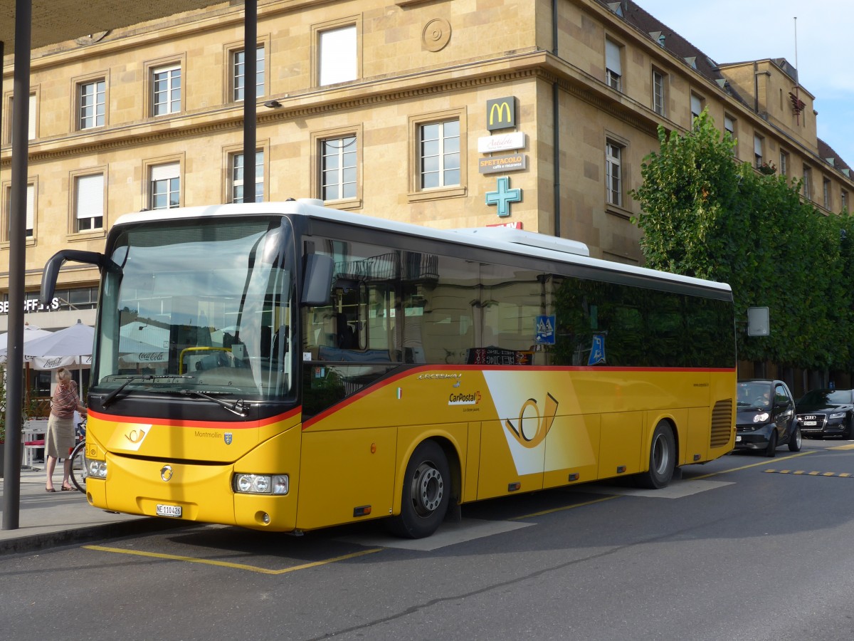 (153'455) - CarPostal Ouest - NE 110'426 - Irisbus am 23. Juli 2014 beim Bahnhof Neuch�tel