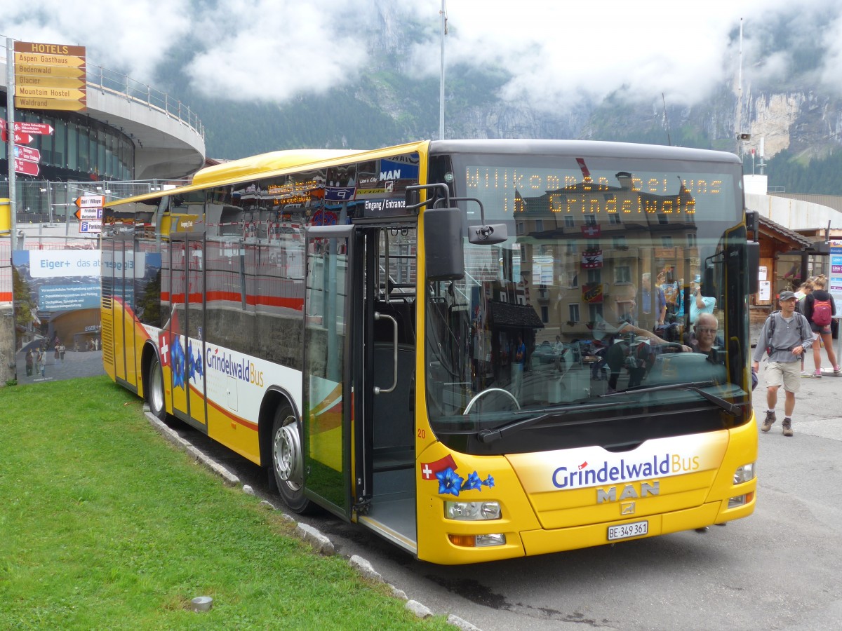 (153'545) - AVG Grindelwald - Nr. 20/BE 349'361 - MAN/G�ppel am 3. August 2014 beim Bahnhof Grindelwald