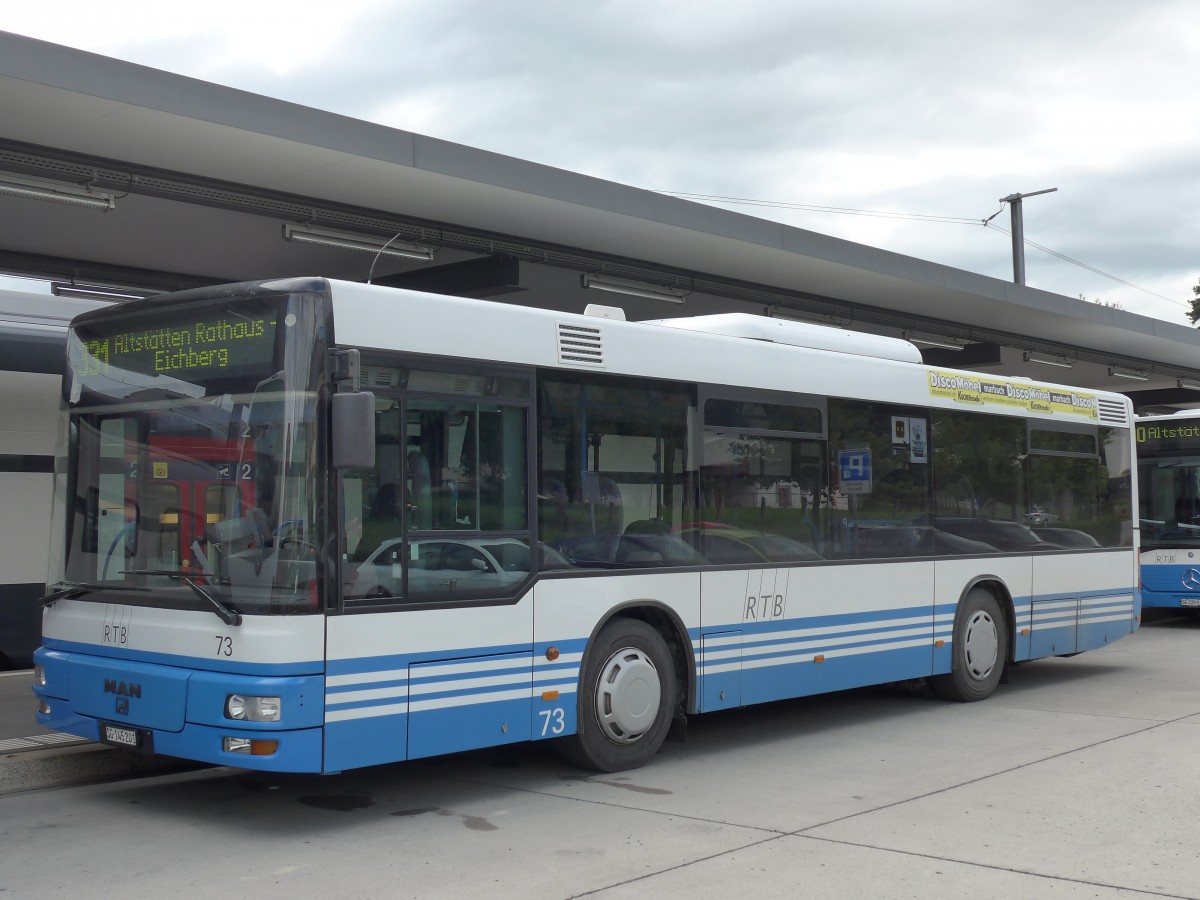 (153'754) - RTB Altst�tten - Nr. 73/SG 145'201 - MAN am 16. August 2014 beim Bahnhof Altst�tten