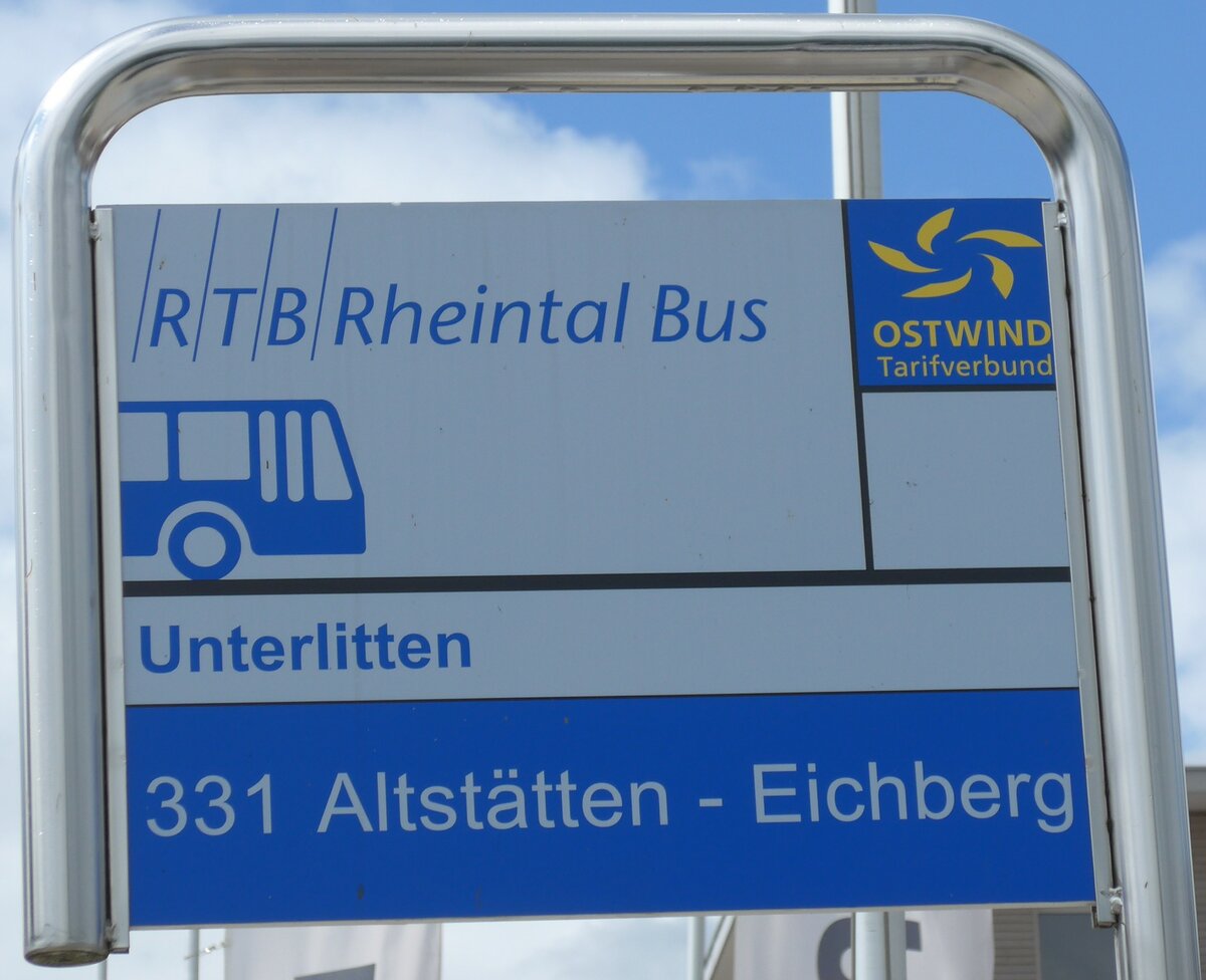 (153'760) - RTB-Haltestellenschild - Altst�tten, Unterlitten - am 16. August 2014