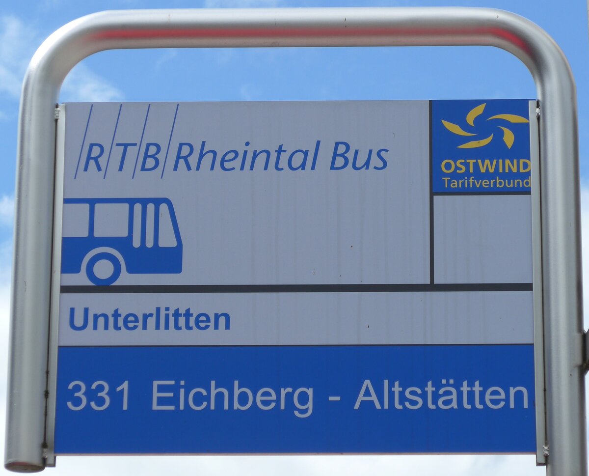 (153'761) - RTB-Haltestellenschild - Altst�tten, Unterlitten - am 16. August 2014