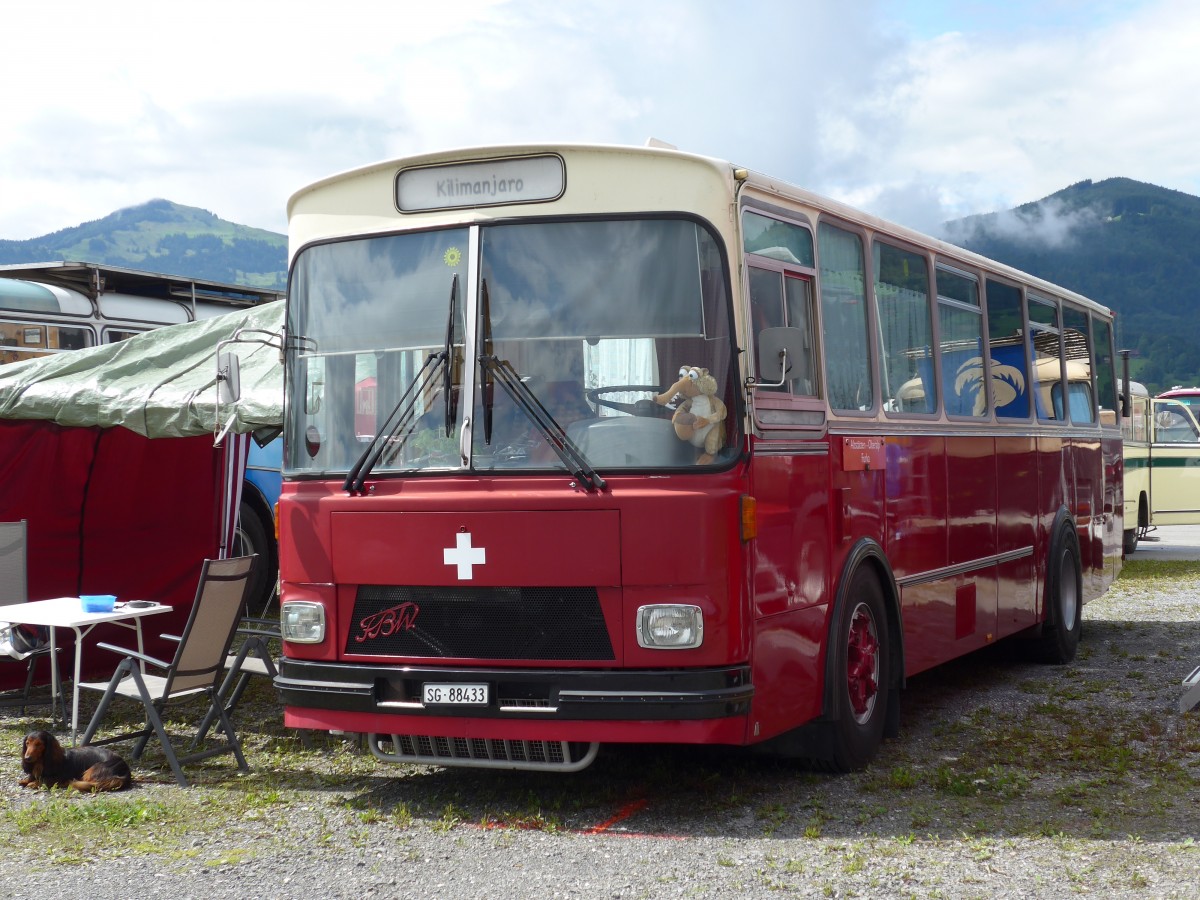 (153'762) - Liebi, Montlingen - SG 88'433 - Saurer/T�scher (ex Wespe, Altst�tten; ex P 24'804) am 16. August 2014 in Altst�tten, Allmendplatz