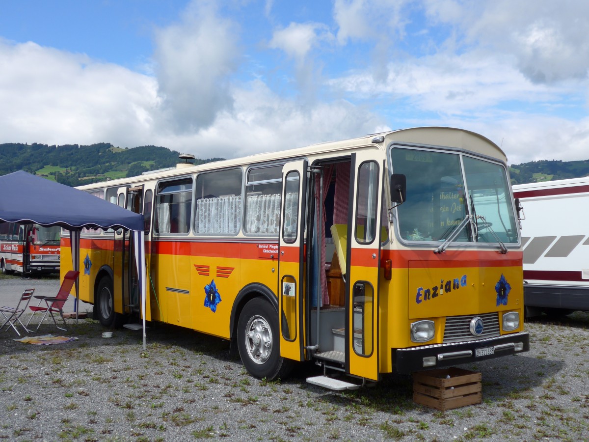 (153'775) - G�hwiler, Birmensdorf - ZH 311'638 - Saurer/T�scher (ex AVG Grindelwald Nr. 12; ex Steiger, Schlatt) am 16. August 2014 in Altst�tten, Allmendplatz