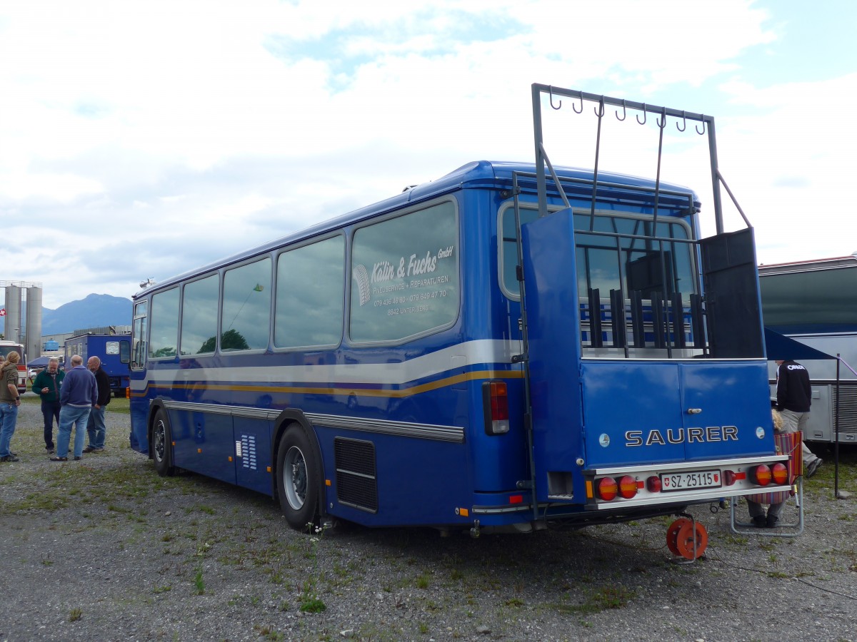 (153'832) - Steinauer, Einsiedeln - SZ 25'115 - Saurer/R&J (ex Albin, F�llanden; ex SBB Bern; ex Sol�r&Fontana, Ilanz; ex P 24'359) am 16. August 2014 in Altst�tten, Allmendplatz