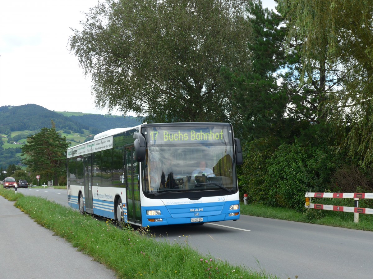 (153'888) - BSW Sargans - Nr. 343/SG 297'516 - MAN am 16. August 2014 in Altst�tten, Allmendplatz (Einsatz RTB)