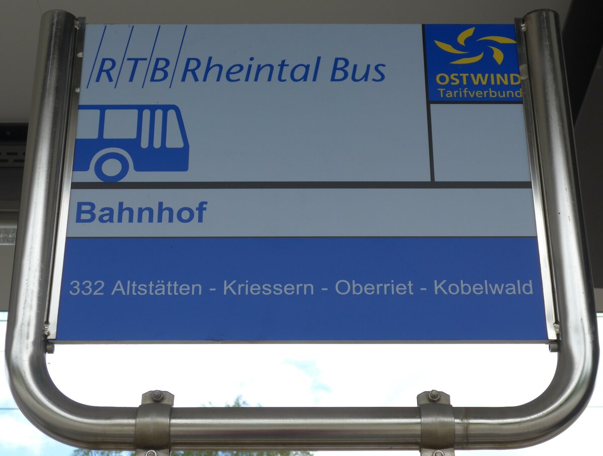 (153'898) - RTB-Haltestellenschild - Altst�tten, Bahnhof - am 16. August 2014