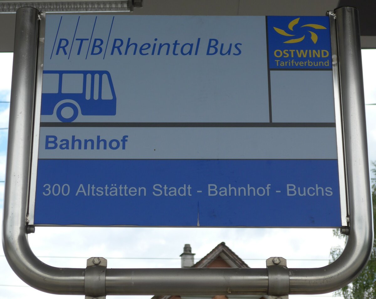 (153'899) - RTB-Haltestellenschild - Altst�tten, Bahnhof - am 16. August 2014