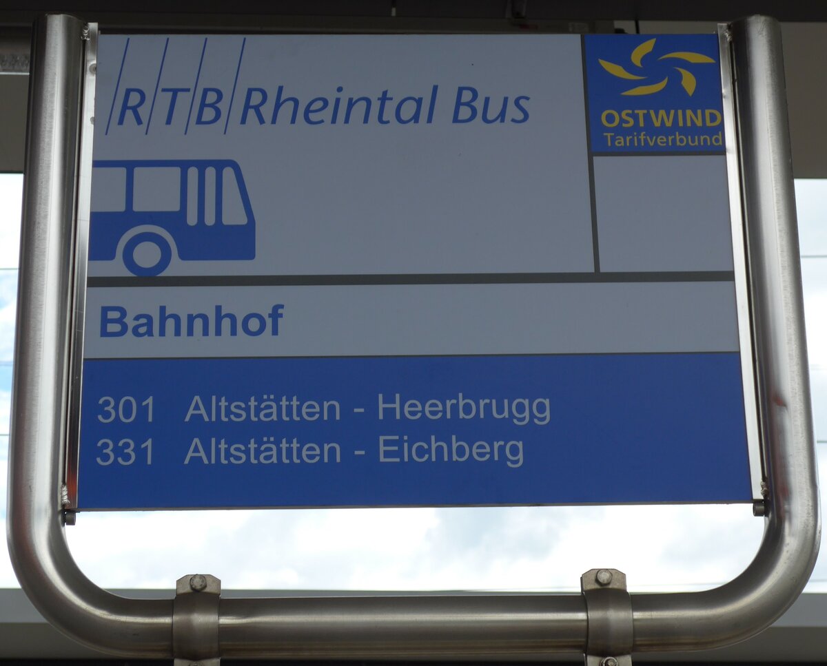 (153'900) - RTB-Haltestellenschild - Altst�tten, Bahnhof - am 16. August 2014