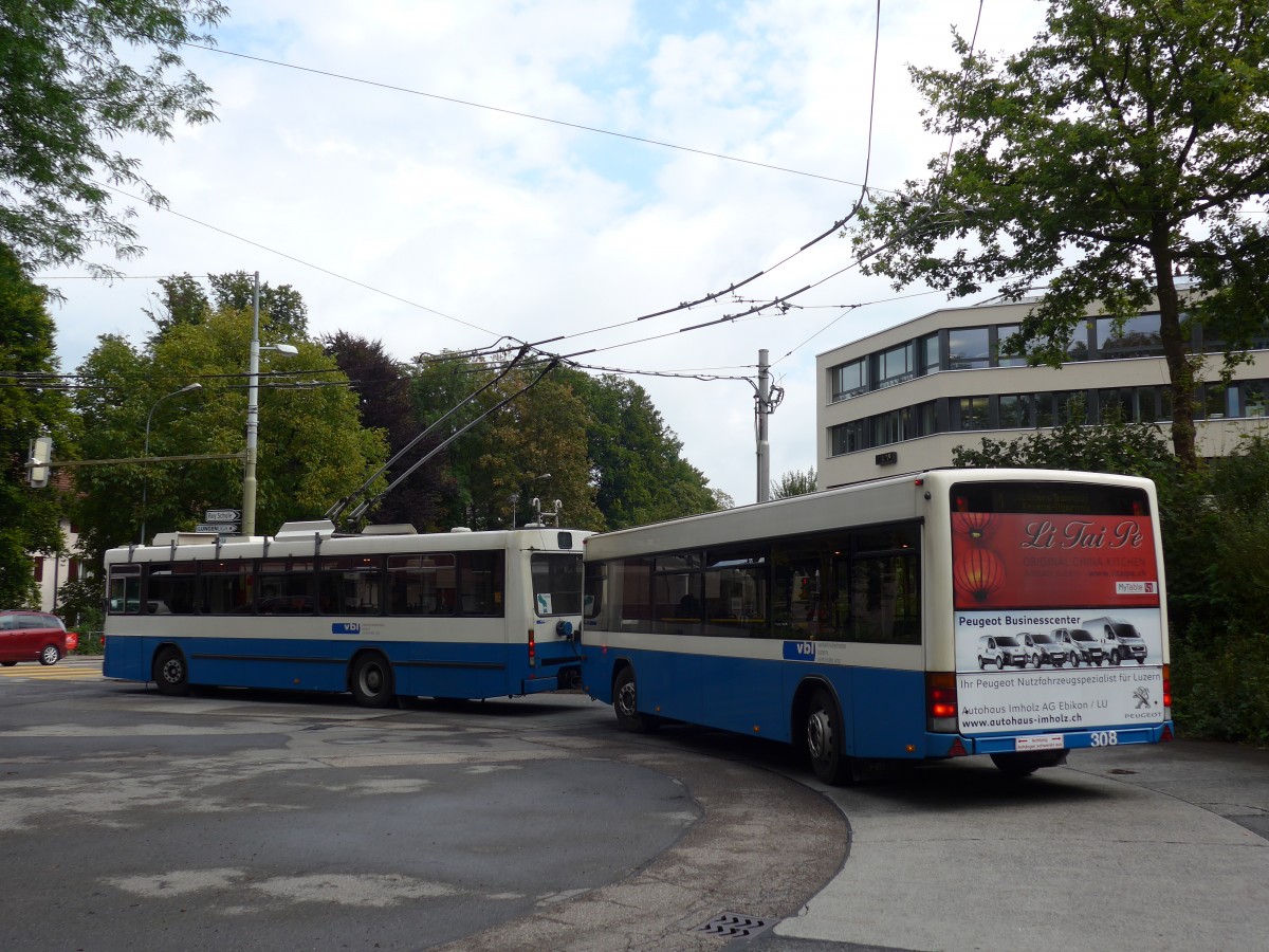 (154'030) - VBL Luzern - Nr. 308 - Lanz+Marti/Hess Personenanh�nger am 19. August 2014 in Luzern, Maihof