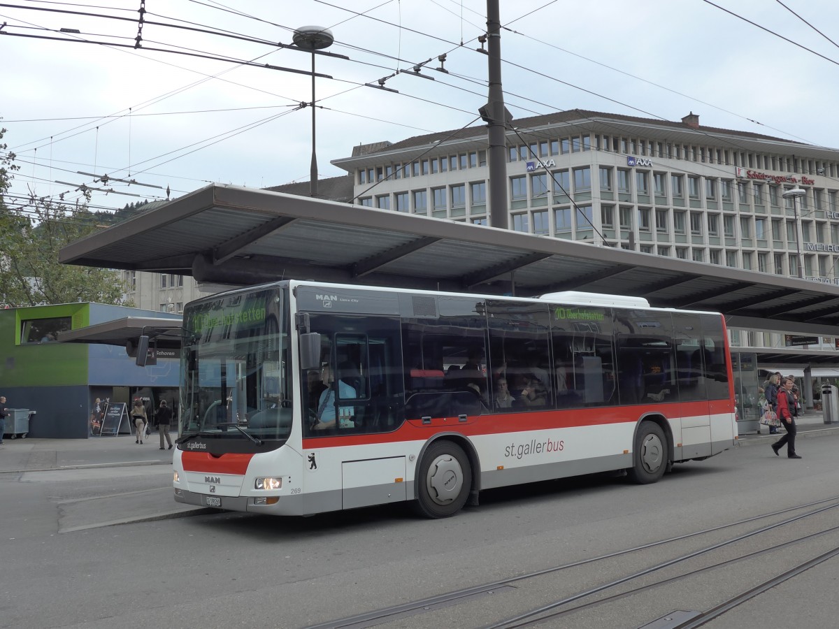 (154'209) - St. Gallerbus, St. Gallen - Nr. 269/SG 198'269 - MAN/G�ppel am 20. August 2014 beim Bahnhof St. Gallen