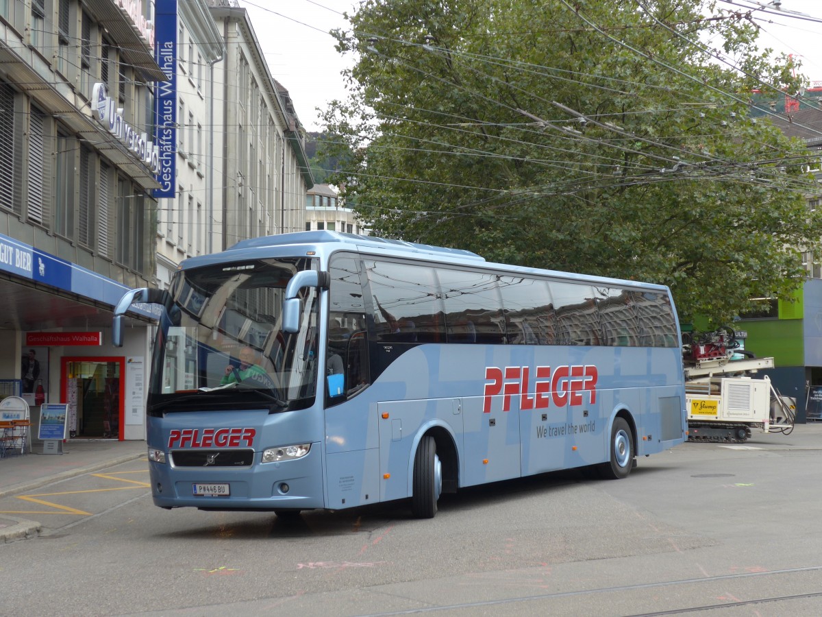 (154'210) - Aus Oesterreich: Pfleger, P�lten - P 446 BU - Volvo am 20. August 2014 beim Bahnhof St. Gallen