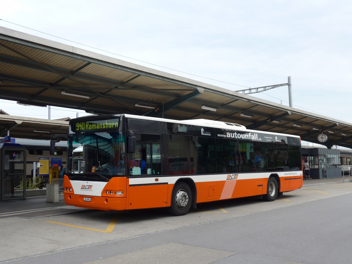 (154'275) - AOT Amriswil - Nr. 1/TG 690 - Neoplan (ex Vorf�hrfahrzeug) am 20. August 2014 beim Bahnhof Romanshorn