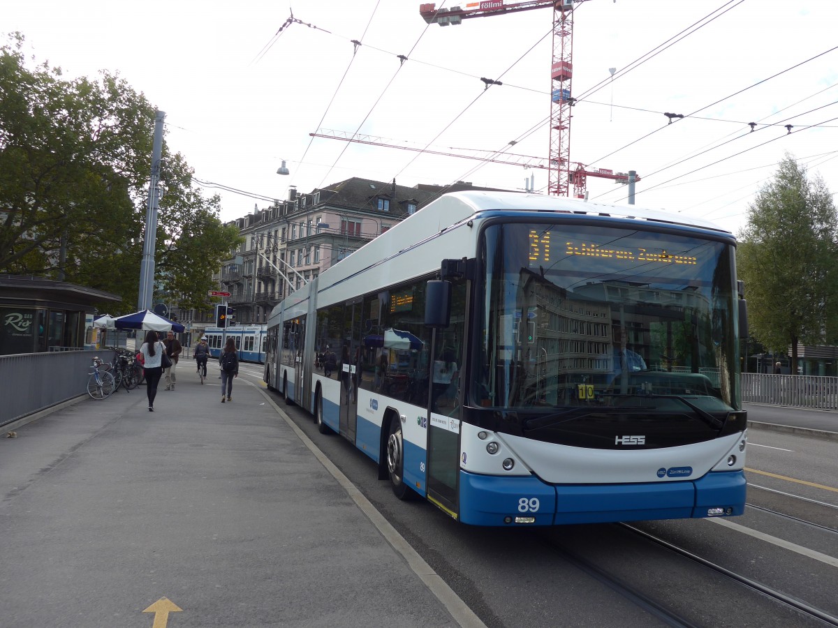 (154'279) - VBZ Z�rich - Nr. 89 - Hess/Hess Doppelgelenktrolleybus am 21. August 2014 in Z�rich, Sihlpost