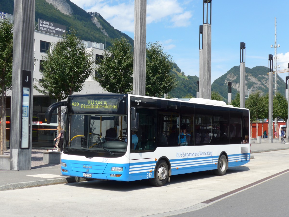 (154'339) - BSW Sargans - Nr. 312/SG 297'504 - MAN/G�ppel am 21. August 2014 beim Bahnhof Sargans