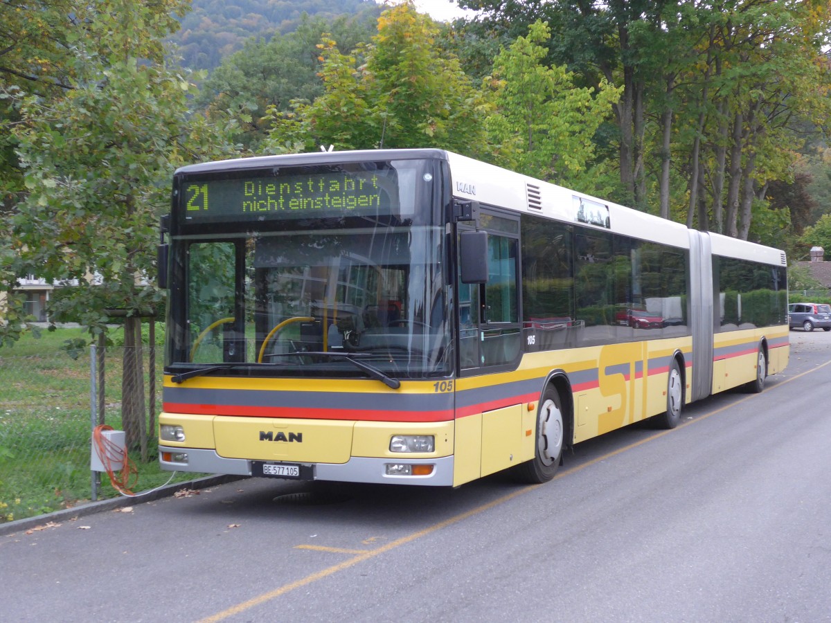 (155'416) - STI Thun - Nr. 105/BE 577'105 - MAN am 29. September 2014 bei der Schiffl�ndte Thun