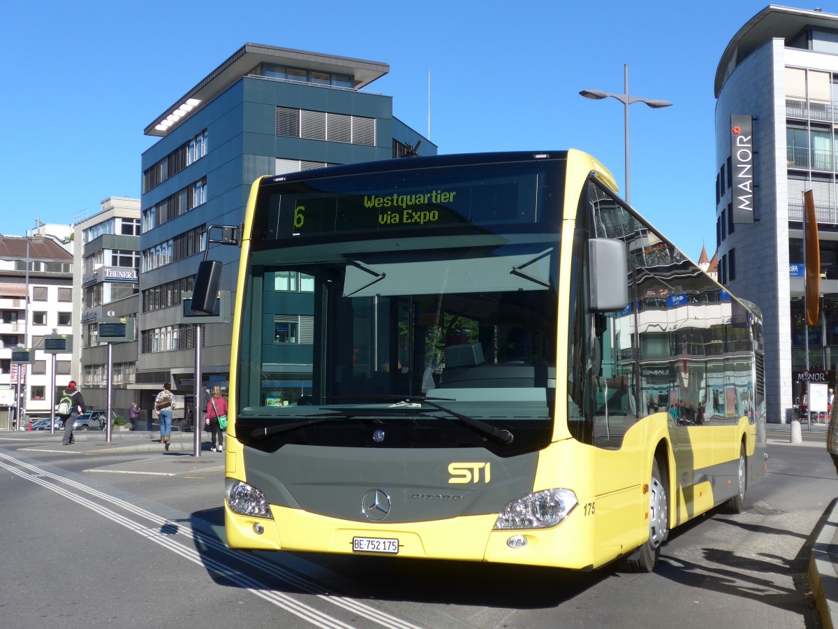(155'571) - STI Thun - Nr. 175/BE 752'175 - Mercedes am 9. Oktober 2014 beim Bahnhof Thun