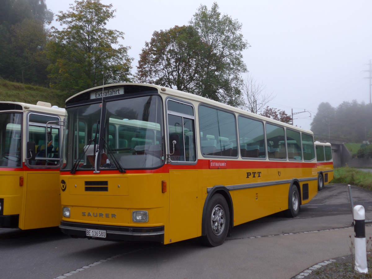 (155'614) - Schumacher, Liebefeld - BE 136'580 - Saurer/T�scher (ex Zimmermann, Niderwangen; ex P 24'289) am 12. Oktober 2014 in K�ssnacht, Rest. Frohsinn