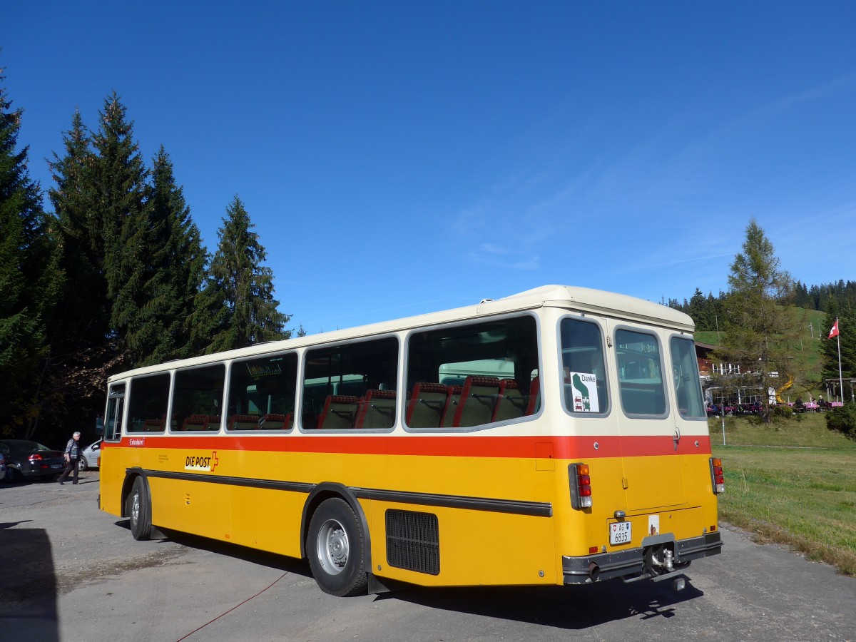 (155'643) - Gautschi, Suhr - AG 6835 - Saurer/T�scher (ex L�tscher, Neuheim Nr. 200; ex Cartek, Regensdorf; ex P 25'822) am 12. Oktober 2014 in Willerzell, Rest. Sattelegg