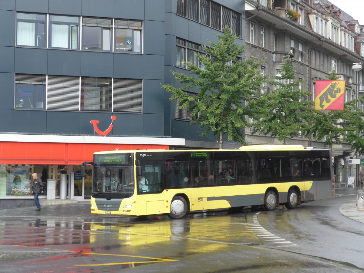 (155'708) - STI Thun - Nr. 150/BE 801'150 - MAN am 13. Oktober 2014 beim Bahnhof Thun