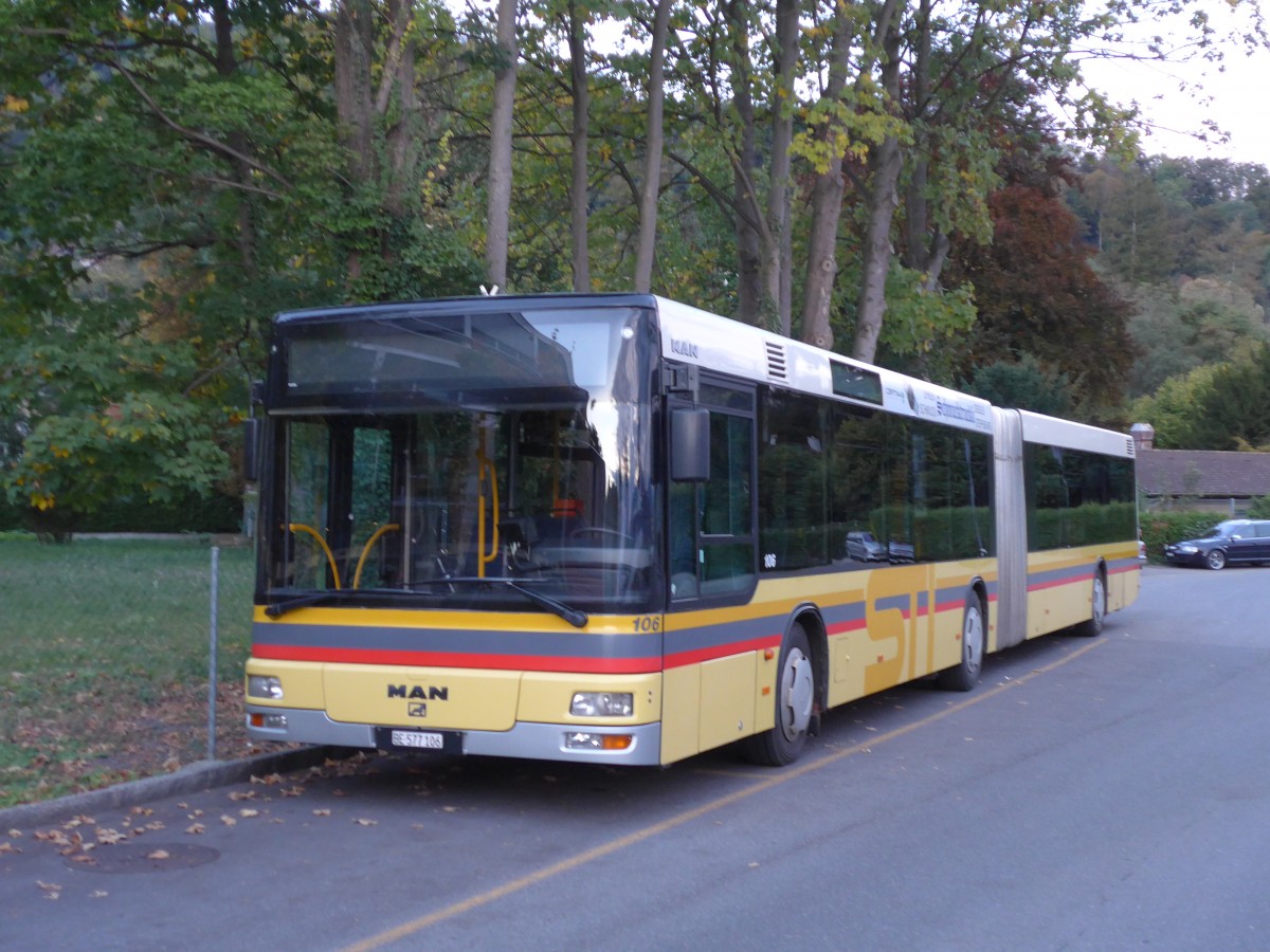 (155'776) - STI Thun - Nr. 106/BE 577'106 - MAN am 14. Oktober 2014 bei der Schiffl�ndte Thun