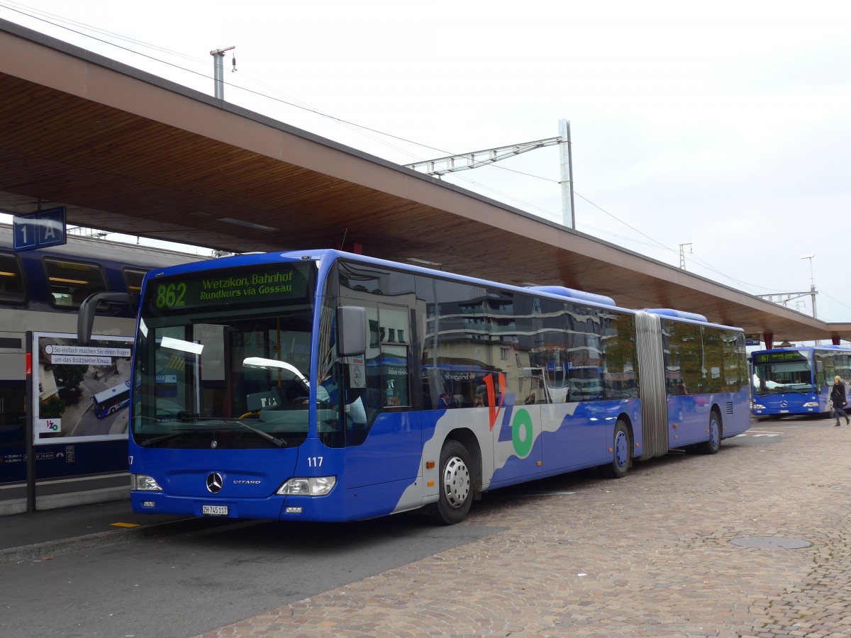(156'225) - VZO Gr�ningen - Nr. 117/ZH 745'117 - Mercedes am 28. Oktober 2014 beim Bahnhof Wetzikon