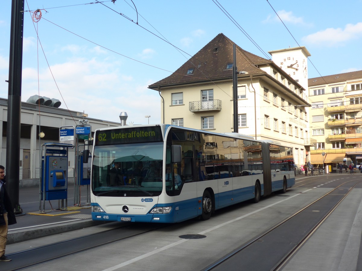 (156'273) - VBZ Z�rich - Nr. 418/ZH 745'418 - Mercedes am 28. Oktober 2014 beim Bahnhof Z�rich-Oerlikon