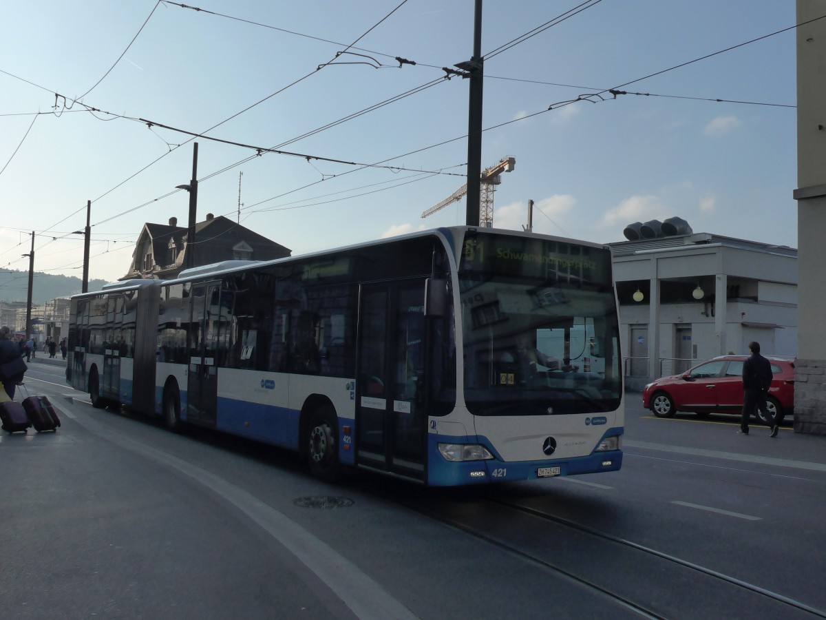 (156'297) - VBZ Z�rich - Nr. 421/ZH 745'421 - Mercedes am 28. Oktober 2014 beim Bahnhof Z�rich-Oerlikon